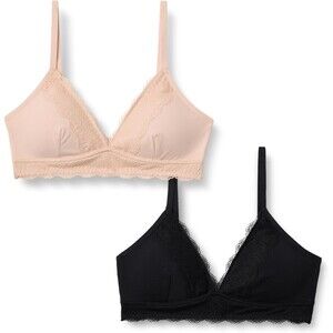 2-Pack Amazon Essentials Women's Bralette Bra SMALL Black Soft Petal Lace Trim